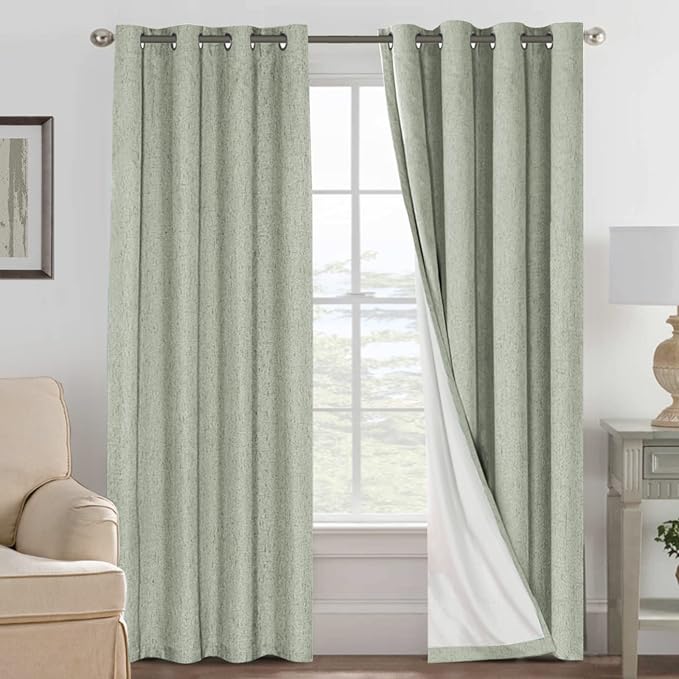 H.VERSAILTEX Bedroom Curtains Blackout, Sage Green Linen Blackout Curtains 84