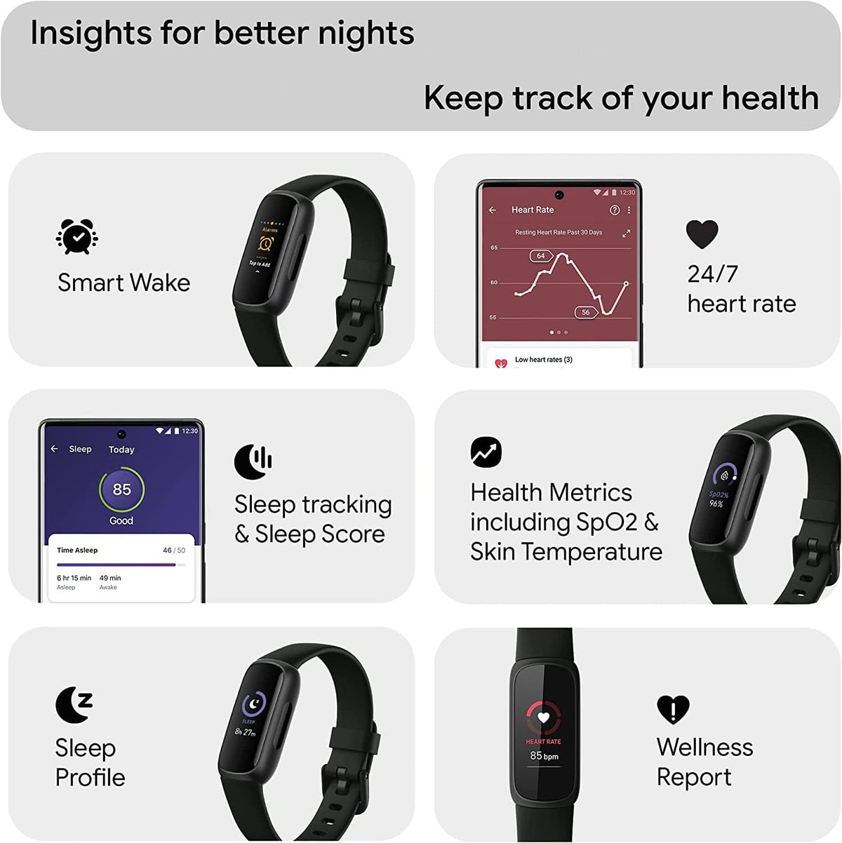 fitbit inspire 3 health & fitness activity tracker, side view