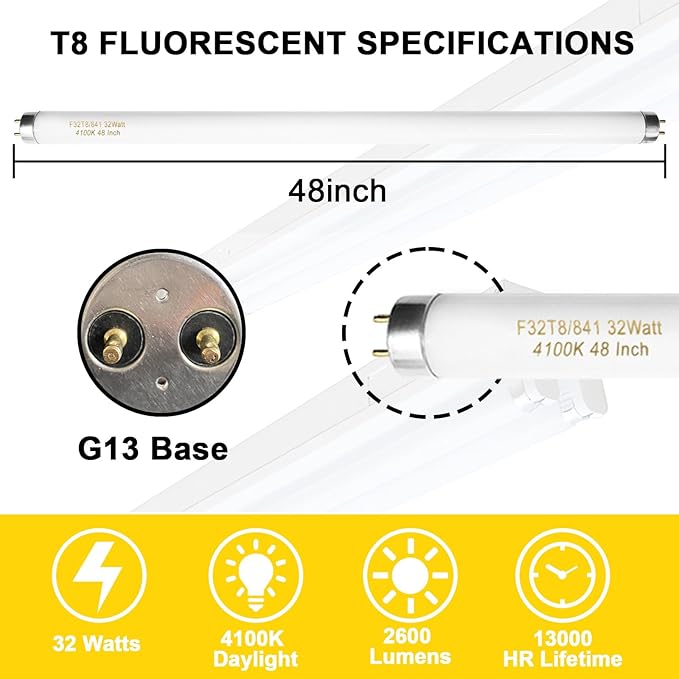 25 Pack F32T8/841 Fluorescent Tube 48 Inch, T8 Fluorescent Light Bulb 4 Foot 32