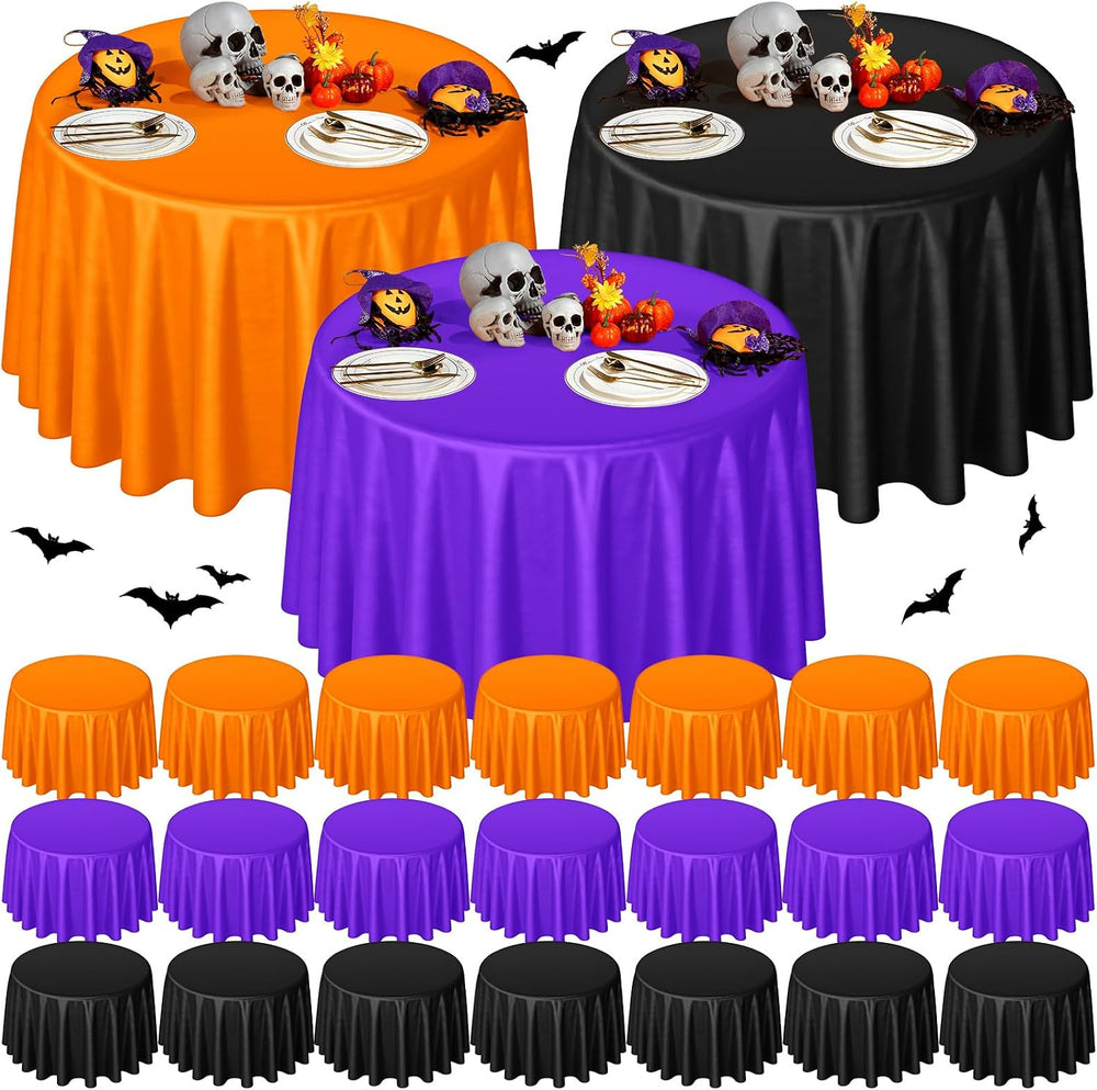 24 Pcs Halloween Round Plastic Tablecloths, 84 Inch Black, Purple, Orange