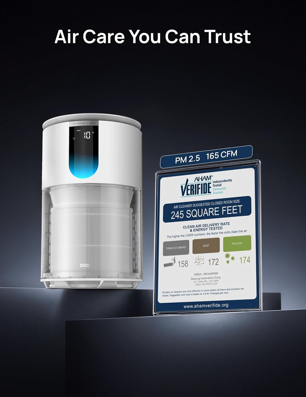 DREO Air Purifier for Home, Up to 1176 ft², HEPA Sleep Mode, Air Purifiers for Large Room & Bedroom, Pets, Smoke, Dust, Pollen & Odors, PM2.5 Monitor, Auto & Turbo Mode, 4 Speeds, DR-HAP009 (Dreo 539)