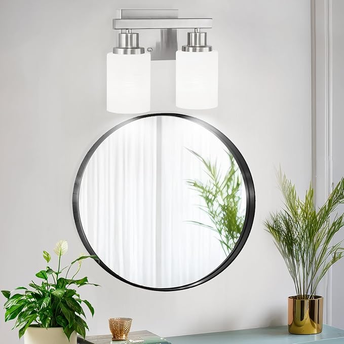 DIKAIDA Bathroom Light Fixtures Over Mirror, 2-Light Modern Nickel Vanity Lights