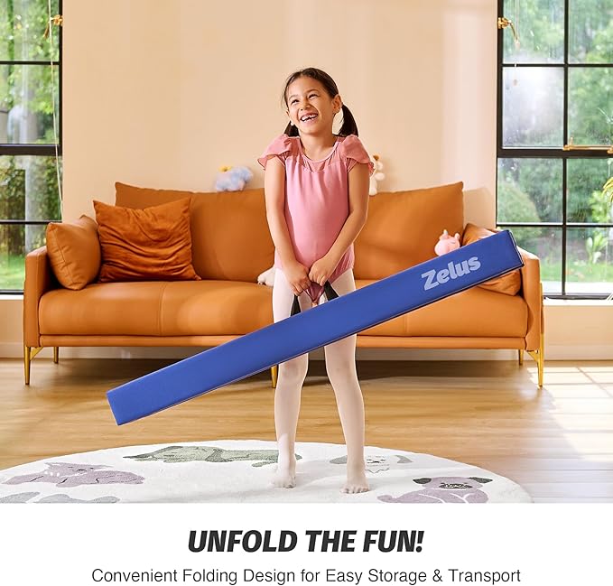 ZELUS 8' Folding Gymnastics Balance Beam, Floor Balance Beam w/Carry Handles