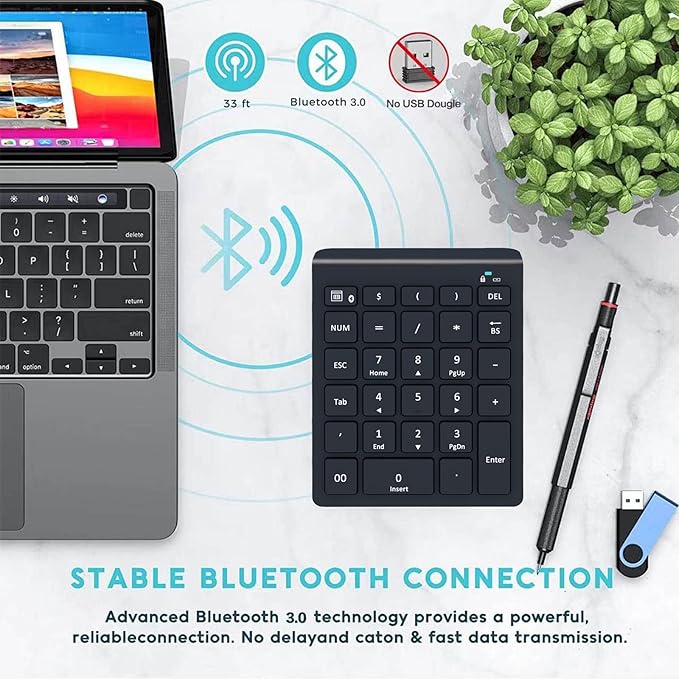 Lekvey Bluetooth Number Pad for Laptop, Wireless Numeric keypad, 28 Keys Numpad