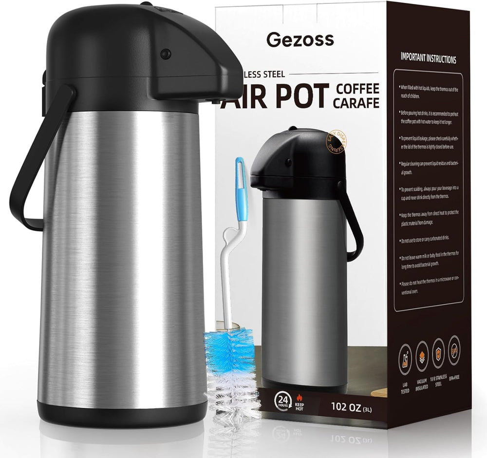Coffee Carafe for Keeping Hot, 102OZ / 3L Airpot Coffee Dispenser with Pump