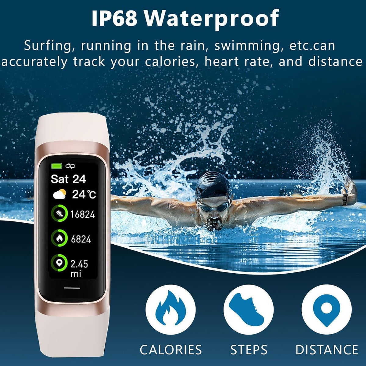 troty fitness tracker with heart rate/blood oxygen/sleep monitor, side view