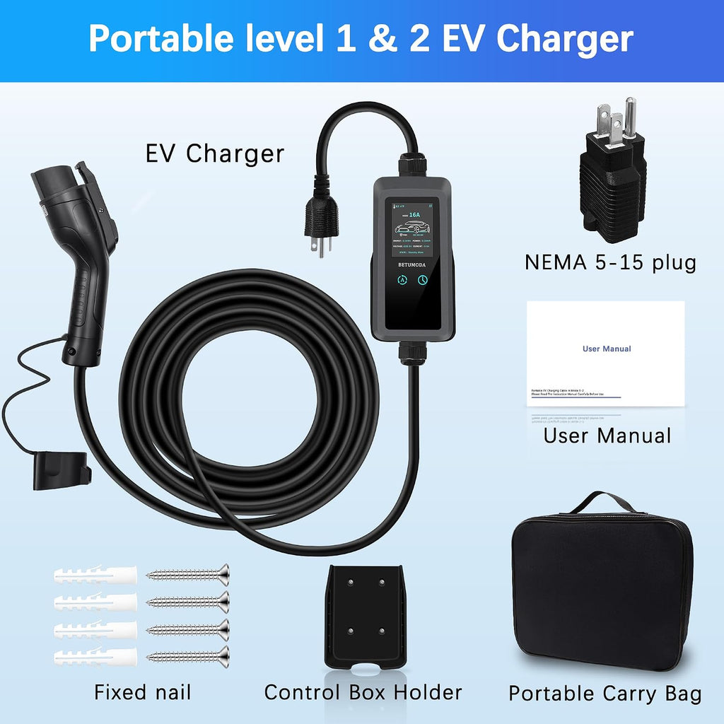Level 1 EV Charger - 2.8 Inch LED Touch Screen, 25FT, 110V/240V