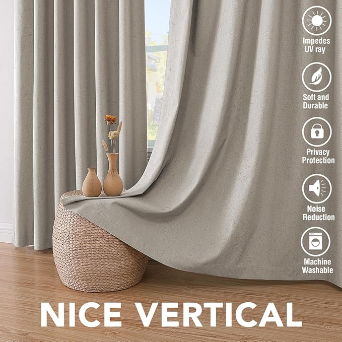 H.VERSAILTEX Primitive Linen Curtains 100% Blackout Curtain Drapes Burlap