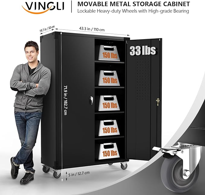 VINGLI Upgraded Wide & Deep Garage Storage Cabinet, Metal Storage Cabinet