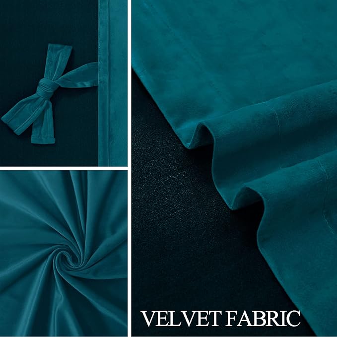 JIUZHEN Teal Velvet Curtains 72 inches Blackout Curtains (Set of 2)