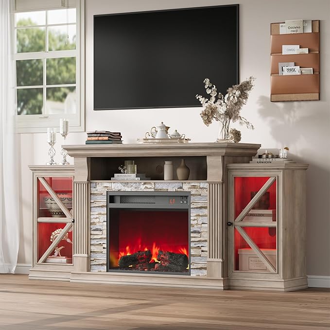 QUW Electric Fireplace TV Stand, Modern TV Console Table