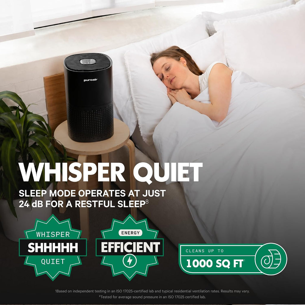 PuroAir 240 HEPA Air Purifiers for Home Pets Bedroom 1000 Ft², Black, 2PK