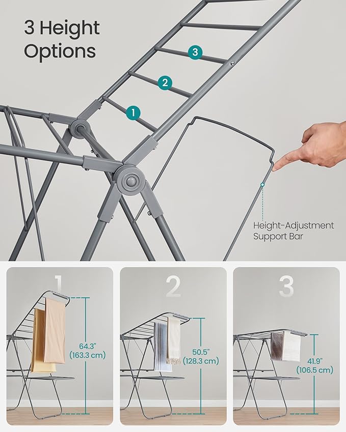 SONGMICS Clothes Drying Rack, Foldable 2-Level Laundry Drying Rack,