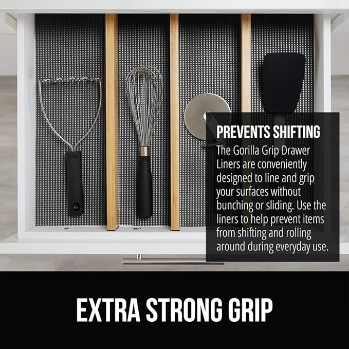 GORILLA GRIP powerGRIP Drawer Shelf and Cabinet Liner, Thick Strong Hold