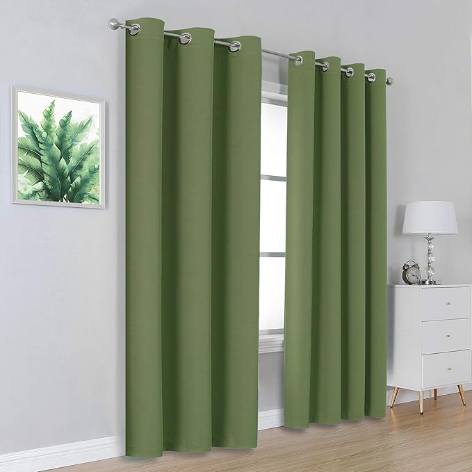 Dualife Sage Green Blackout Curtains 42 x 96 Inch Long Set of 2 Panels