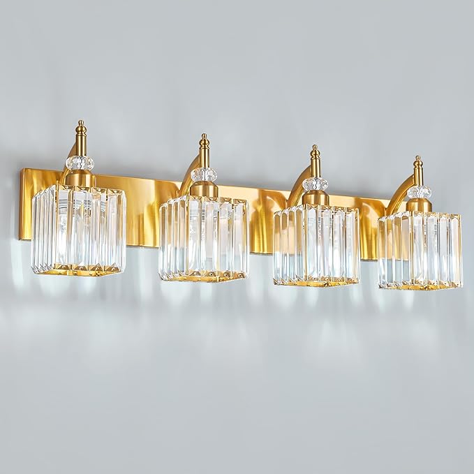 BBLLWJ Modern Bathroom Vanity Light 4-Light Gold Crystal Light Fixtures Over