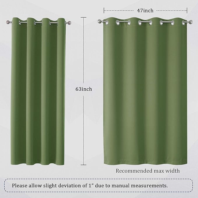 DUALIFE Sage Green Curtains for Bedroom and Living Room 63 Inch Length Thermal