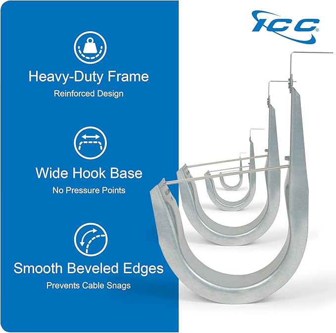 ICC Ceiling Mount J Hook 1 5/16” Without Retainer Clip – Galvanized Steel Cable (25-Pack)