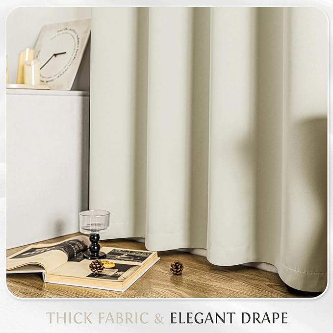 Beauoop Cream 100% Blackout Curtains 84 Inch Long 2 Panels