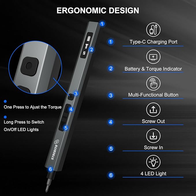 STREBITO Electric Screwdriver Upgraded 155 in 1 Mini Electric Cordless