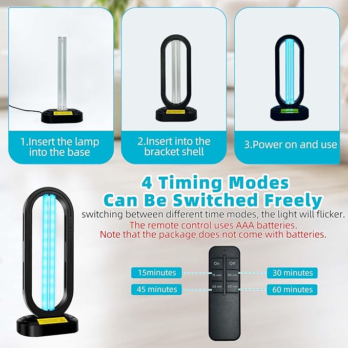 UV Light Sanitizer, 4-Speed Timing and Remote Control UVC Home Disinfection