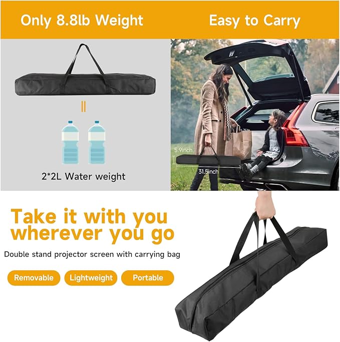 Outdoor Projector Screen with Stand, SCREENMAX 120 inch Foldable Projector