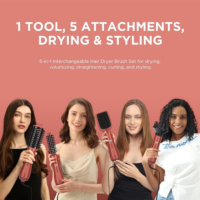 IG INGLAM Blow Dryer Brush Set, 5-in-1 Multi-Styler