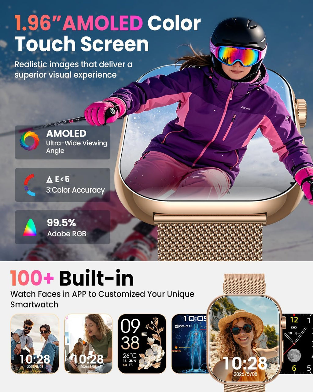 smart watch for men women,1.96" hd amoled fitness shown in use