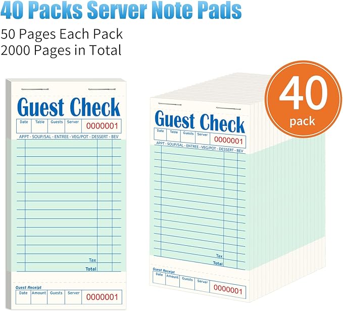 40 Pack/2000 Tickets Guest Checks Books