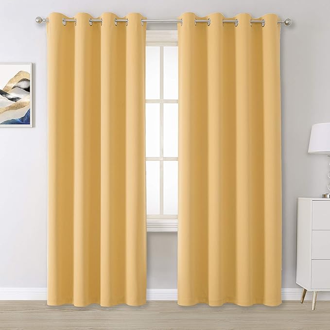 DUALIFE Desert Mist Yellow Solid Curtains 96 Inch Length Blackout Curtain Panels