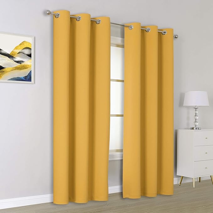 DUALIFE Yellow Room Darkening Curtains Grommet