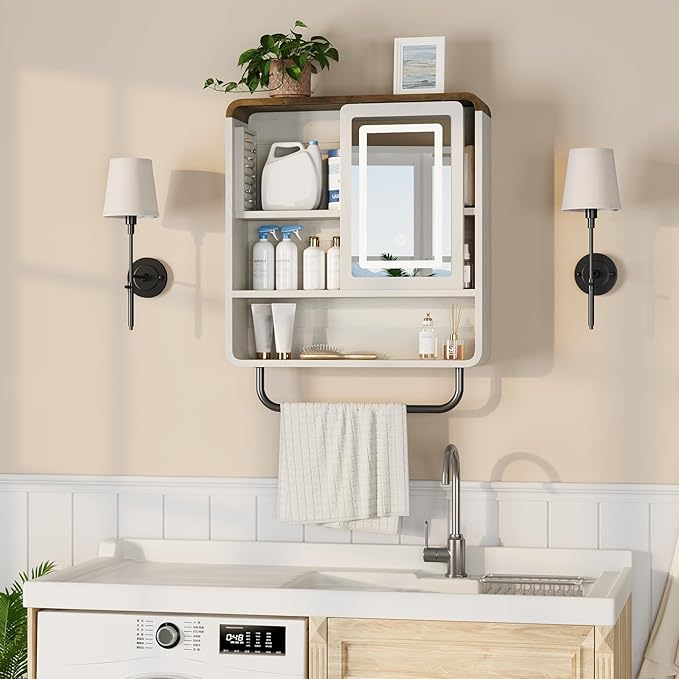QUW Bathroom Wall Cabinet with Sliding Mirror Door, Modern Medicine Cabinet