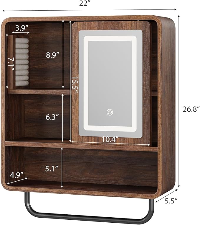 QUW Bathroom Wall Cabinet with Sliding Mirror Door, Modern Medicine Cabinet