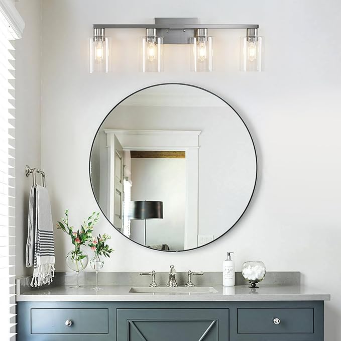 SOPEAS 4 Light Bathroom Light Fixtures, Brushed Nickel Modern Bathroom Vanity