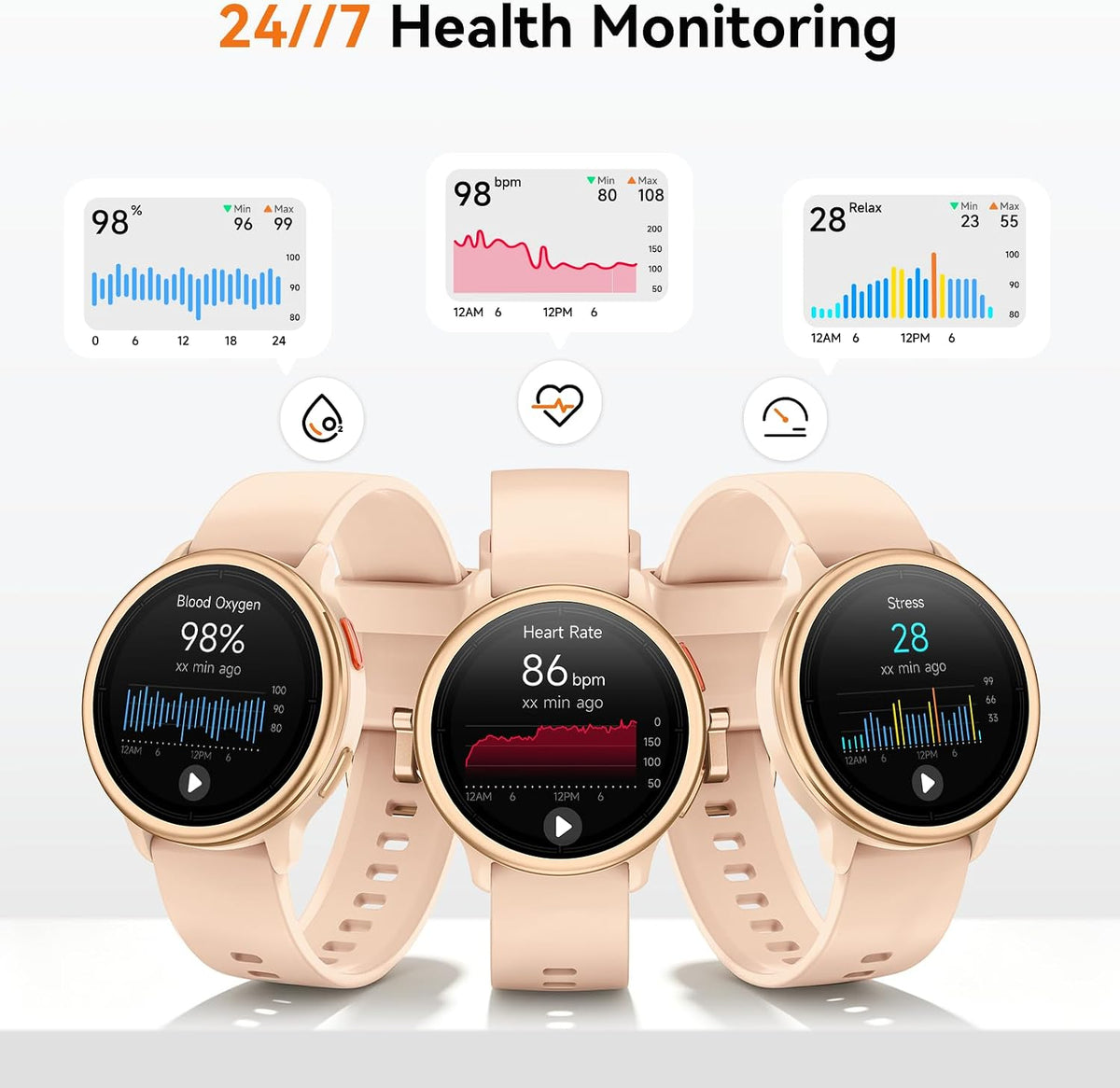 aeac smart watch for women, 1.27" hd smartwatch showing dimensions