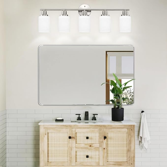 Guliaofo 5-Light Brushed Nickel Vanity Lights, Bathroom Light Fixtures