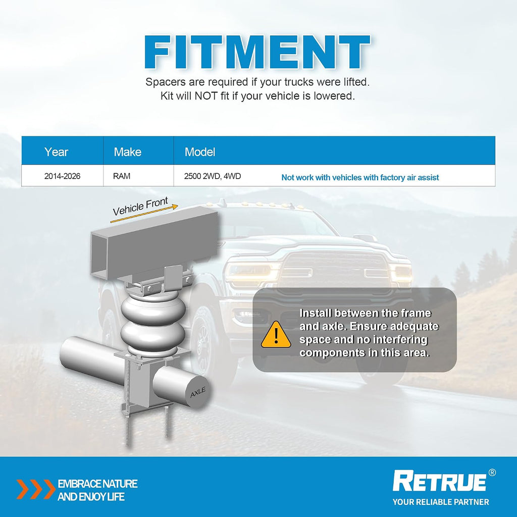 retrue rear air bags suspension kit for 2014-2026 shown in use