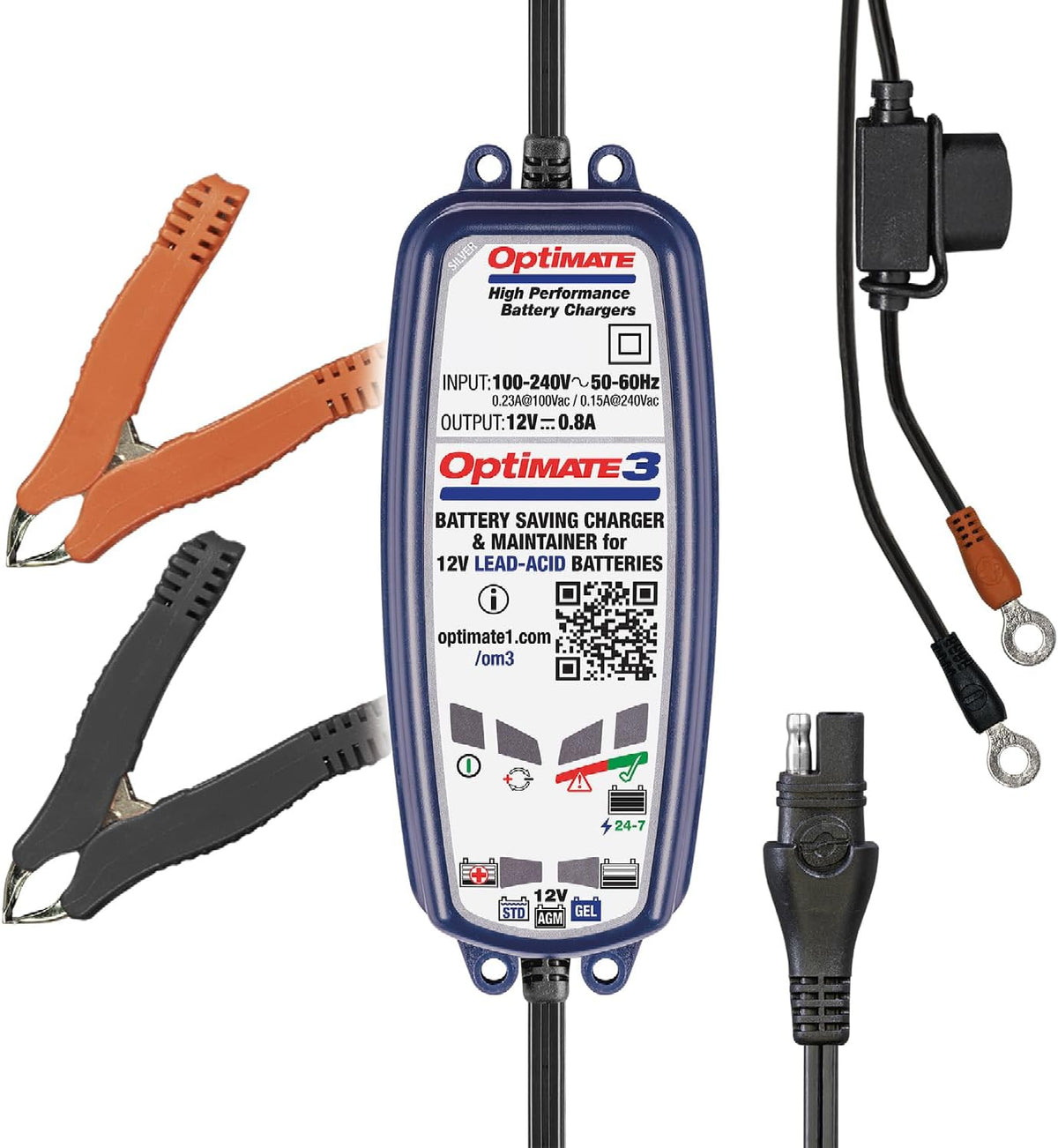 OptiMate3 0.8A, Smart Battery Saving Charger for 12V Lead-acid Motorcycle and Powersport Batteries