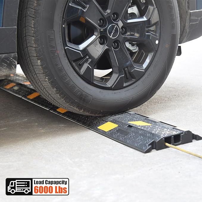 OranLite 6 Pack 2-Channel Rubber Cable Protector Ramp, Visible at Night