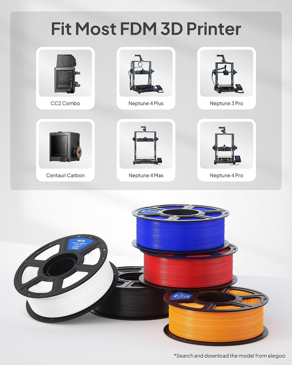 elegoo petg 3d printer filament 1.75mm black 4kg on a desk or shelf