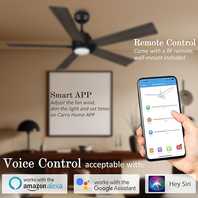 SMAAIR Smart Ceiling Fans with Lights and Remote, 60 Inch Low Profile Ceiling