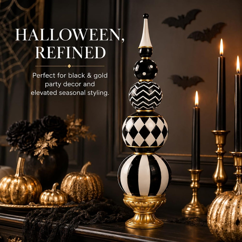 15.7" Black White Checkered Home Decor for Fall, Halloween Table