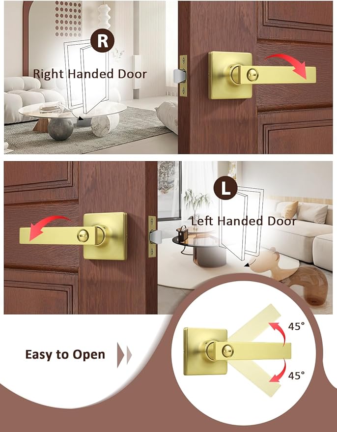 Mengico 5 Pack Gold Privacy Lever Door Handle Interior