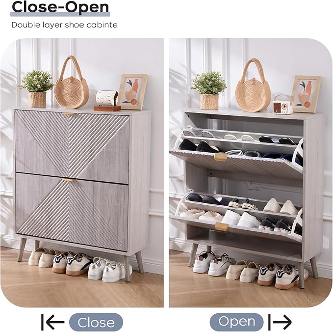 Shoe Cabinet with 2 Flip Drawers, Freestanding Shoe Cabinet Organizer with 4