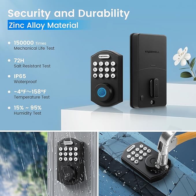 KNOBWELL Fingerprint Door Lock, Smart Keypad Deadbolt, Keyless Entry Lock
