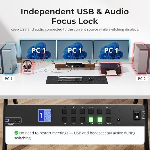 TESmart USB 3.0 KVM Switch 3 Monitors 4 Computers 4K@60Hz, HDMI+DP KVM Docking
