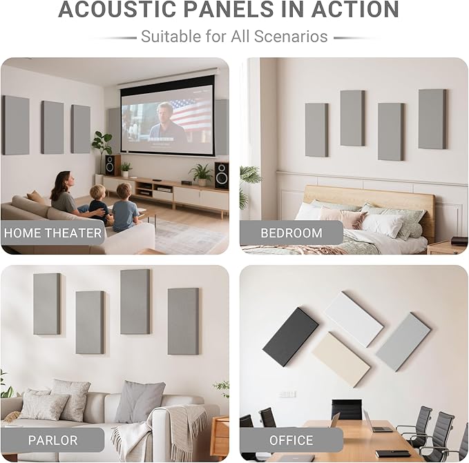 4 Pack High-Density Core with Fabric Cover Acoustic Panels – 24×12×2 In