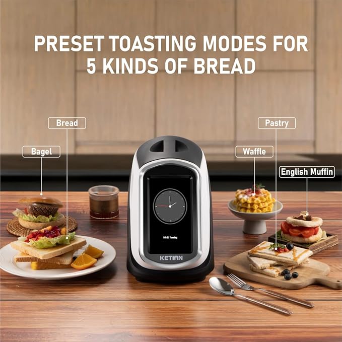 2 Slice Touchscreen Toaster, 2 Wide Slots, Smart Bread Toaster