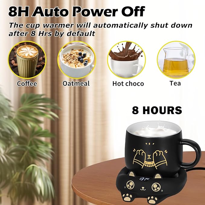 PUSEE Coffee Mug Warmer & Cute Cat Mug Set, Coffee Cup Warmer