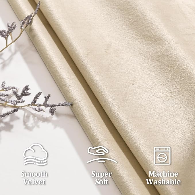 JIUZHEN Beige Velvet Curtains 72 inches